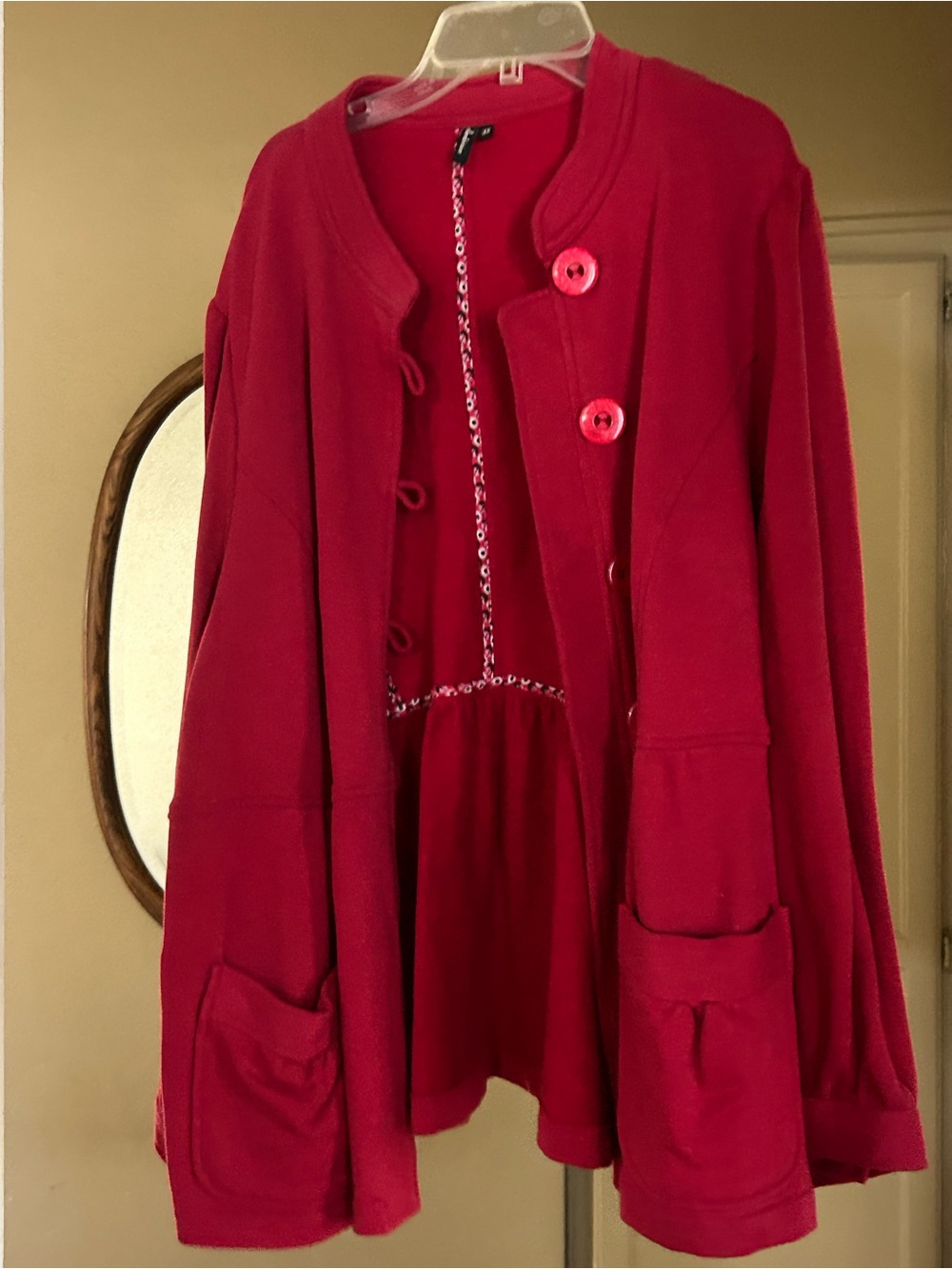 ambition Bright Red Button-Front Pea Coat